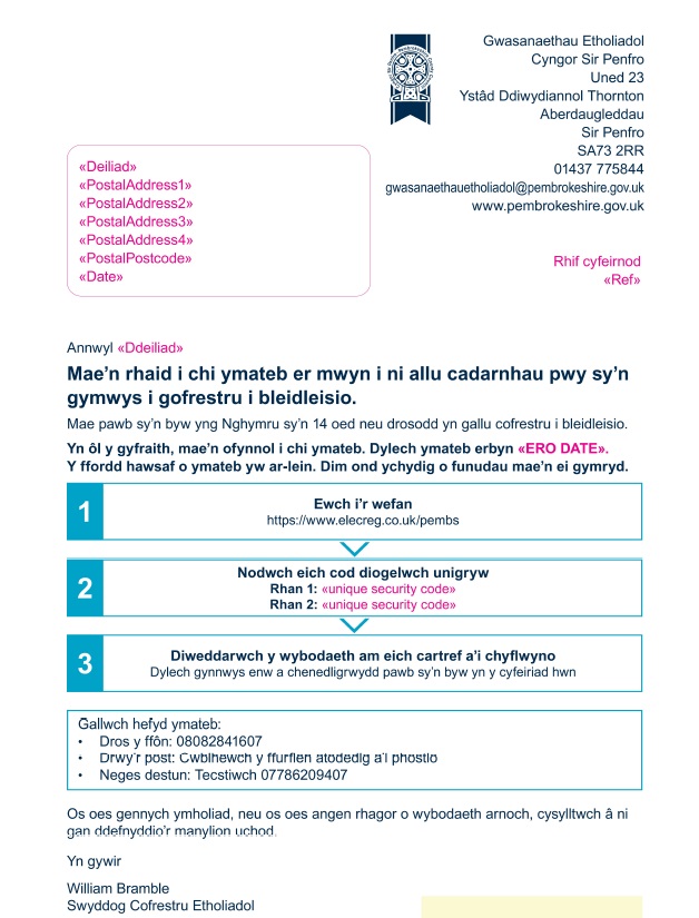 llythyr - pwy sy'n gymwys i gofrestru i bleidleisio